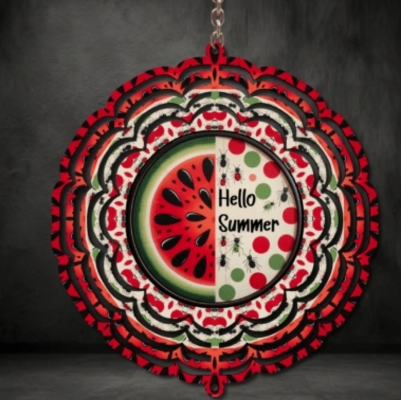 8 Inch Watermelon Red and Green Summer Wind Spinner - Picture 1 of 1